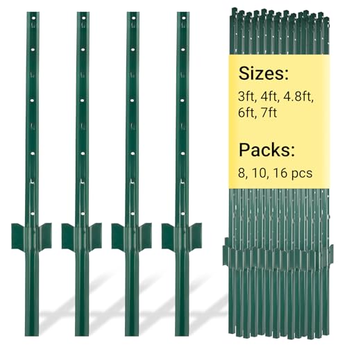 Metal Fence Posts 10 Pack, 3 FT Green Heavy Duty U Posts - color: Green, size: 3FT