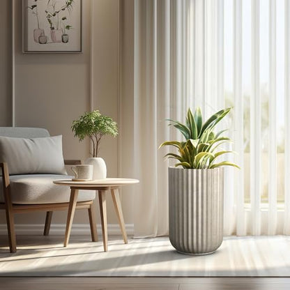Kante Large Round Column Weathered Concrete Planter 21.7" Tall, Outdoor - color: Weathered Concrete, size: 14"w x 21.7" h