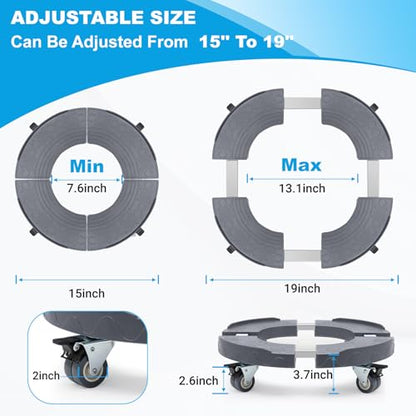 Round Dolly with Wheels, Adjustable 15-19 Inch Heavy Duty Trash Can Roller Base Drum Keg Dolly with Locking Wheels, 440 LBS Multi Function Rolling Dollies, Grey - color: Gray
