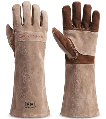 Welding Gloves -Long Sleeve Fireproof and Heat Resistant 15IN XXL - color: Brown 1 Pair, size: XX-Large