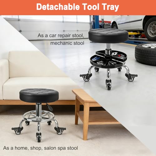 FLOLXNB Garage Mechanic Stool with Storage Tray,Low Height Rolling Shop Stools, Rolling Mechanics Seat Chair Height Adjustable, Rolling Shop Chair, Work Stool Creeper Seat (Style 2) - style: Style 2