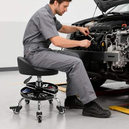 FLOLXNB Garage Mechanic Stool with Storage Tray,Low Height Rolling Shop Stools, Rolling Mechanics Seat Chair Height Adjustable, Rolling Shop Chair, Work Stool Creeper Seat (Style 1) - style: Style 1