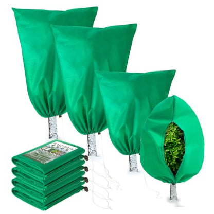 Homimp Plant Covers Freeze Protection,4 Pack Frost Covers with Zipper Drawstring (71" x 47.3" & 71" x 82.7") Plant Protection Cover Bags for Outdoor Winter Frost Cold Weather Shrubs Jacket,Green - size: 47.3"W x 71"H & 71"W x 82.7"H