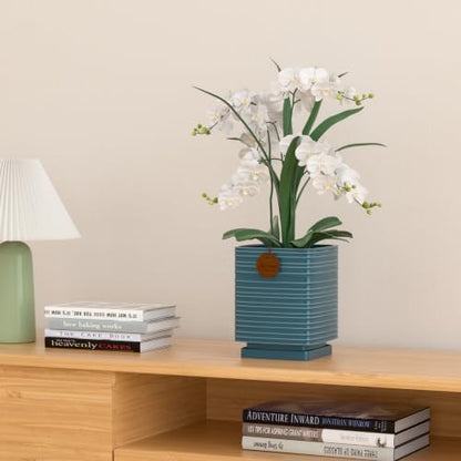 5.1 Inch Green Ceramic Planter with Drainage and Saucer - color: Peacock Green, size: Small