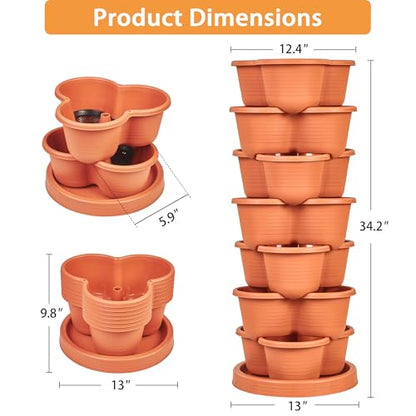 VECELO 7 Tier Vertical Garden Planter, Self Watering Stackable Planters with Wheels for Strawberries, Herbs, Flowers, Vegetables, Red - color: Red, size: 7 Tier