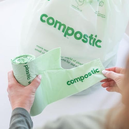 Compostic Compostable 13 Gallon Trash Bags, 100 Ct, Extra Strong - size: 100 Count (Pack of 1), style: Tall 13 Gallon