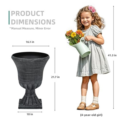 Autodaya 22" Large Pots for Plants Outdoor, Washed Black Planters Set of 2 - color: Urn Planters Black-22"