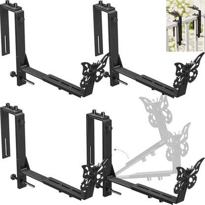 HFHOME Window Box Brackets, Adjustable Planter Box Brackets, Heavy Duty Flower Railing Planter Bracket for Balcony, with Enhanced Bottom Support, Perfect for Deck, Fence and Garden - Black (4 Pack) - color: 4 Pcs - Black