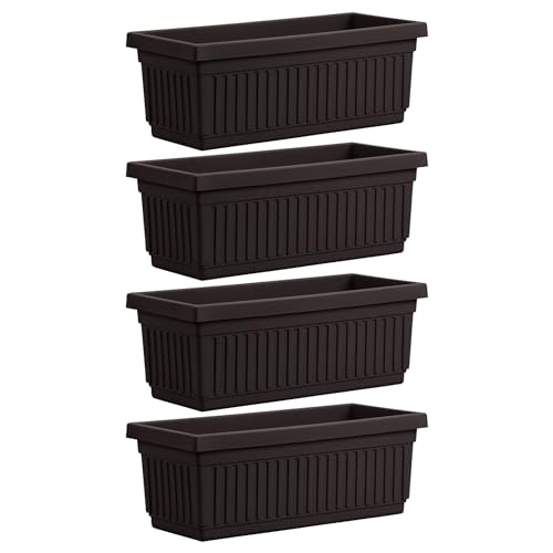 The HC Companies Venetian 24 Inch Fluted Window Planter Box, Black, 4-Pack