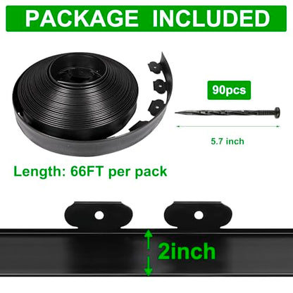 JERIA 2 Inch Tall 66 FT Garden Edging Kit with 90pcs Spikes, Plastic Edging for Landscaping - size: 2IN x 66FT