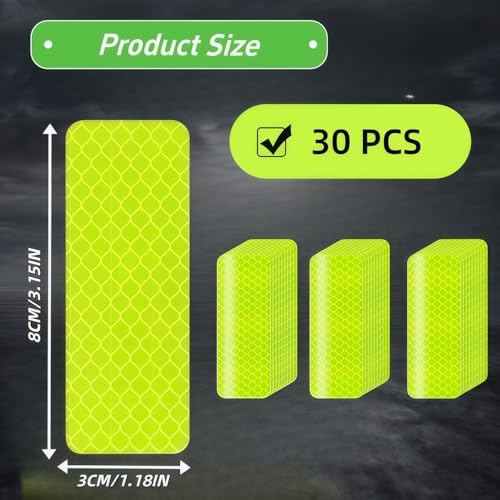 Reflective Tape 30 PCS - Waterproof Self-Adhesive Safety Stickers, DOT-C2 Reflector Tape for Outdoor Use on Bike/Truck/Car/Motorcycle/Clothing/Helmet, Fluorescent Green 1.18" X 3.15" - color: Fluorescent green