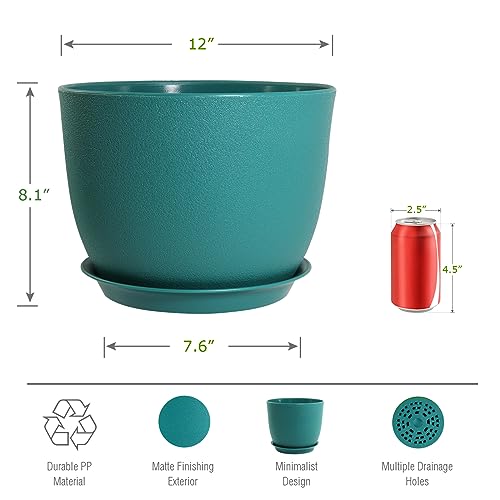 UOUZ 12inch Large Plant Pot, Modern Plastic Planter with High Driange Holes and Saucer for Indoor Outdoor Garden Plants and Flowers, Black with Green Speckles - color: Blue