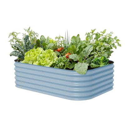 Vego garden Aluzinc Raised Garden Bed Kits, 17" Tall 6 in 1 Modular Metal Raised Planter Bed for Vegetables Flowers Patio Ground Planter Box, Sky Blue - color: Sky Blue