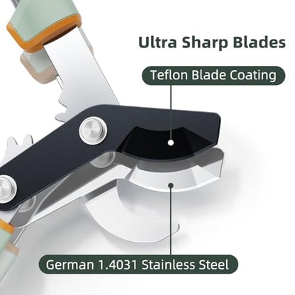 PrunePro Pruning Shears Loppers Set - Adjustable Bypass Hand Pruner Sharp German Stainless Steel Teflon Coating Garden Clippers for Branches Stem Plant Tree Cutters
