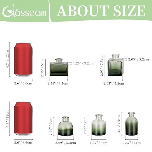 Glasseam Small Vases for Flowers, Green Mini Glass Bud Vases Set of 5 - color: Green, size: 5Pcs- Mini Vases
