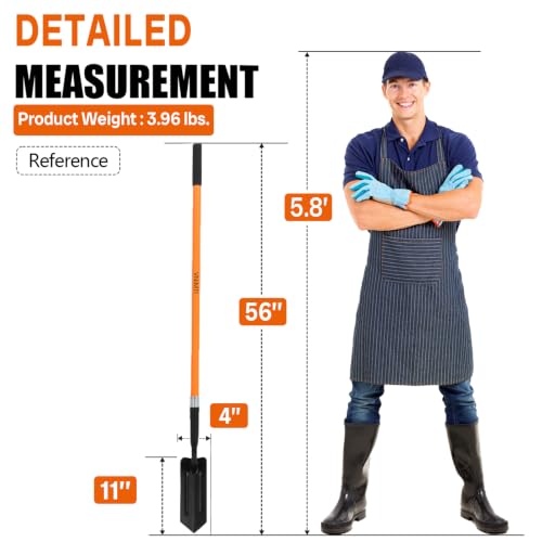 VNIMTI Trench Shovel for Digging, 4-Inch Trenching Shovel with Fiberglass Handle, 56 Inches