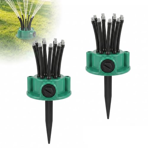 2 Pack 360 Multi Directional Lawn Sprinkler, 360° Coverage Precision Garden Irrigation Sprinkler, Garden Irrigation Sprinkler with 12 Nozzles for Yard, Lawn, Roof, Garden, and Flower Beds