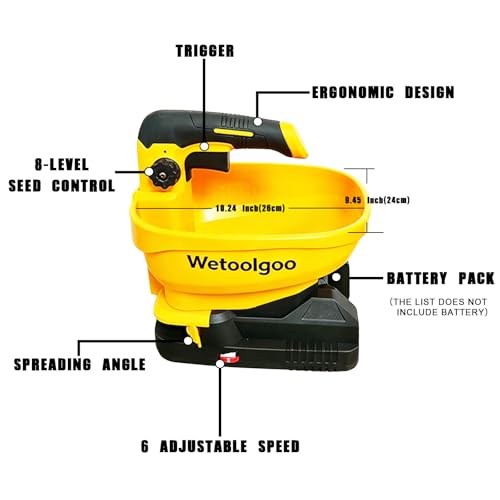 Handheld Power Seed Spreader Compatible with Dewalt 20V Battery, Fertilizer Spreader with 3L Hopper, 125°Adjustabl Opening, Available Year-Round for Grass Seeds, Rock Salt(NO Battery)