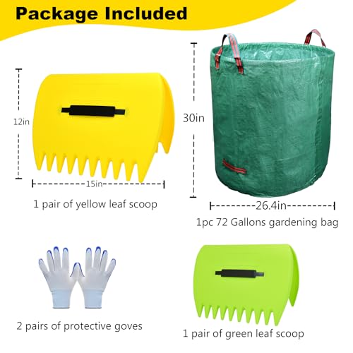 Leaf Scoops Hand Rakes, Leaf Scoops and Claws with Garden Bag and Gloves, Lightweight Plastic Leaf Scoop, Large Leaf Grabbers for Picking Up Leaves, Clippings, Grass(Scoops + Garden Bag) - style: Scoops & Rake