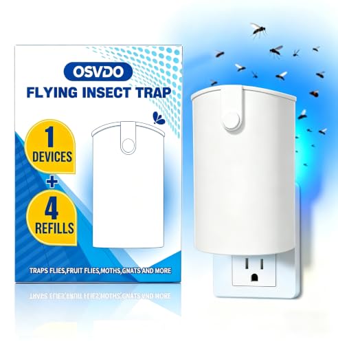 OSVDO Blue UV Light Flying Insect Trap, Plug-in Bug Catcher with 4 Refills - size: 1 Device & 4 Refills
