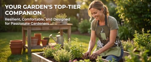 Gardening Apron with 5 Pockets Canvas Tool Apron with Adjustable Straps Waterproof Work Apron for Gardening DIY & Floral Arranging - color: Apron