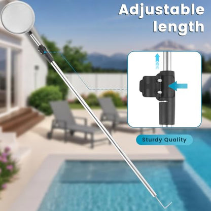 Pool Cleaning Net with Pole, 45-85" Adjustable Stainless Steel Pool Skimmer Net with Fine Mesh & Hook Pool Leaf Skimmer for Removing Leaves, Bugs & Debris