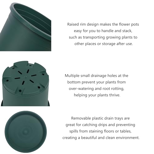 1 Gallon Pots for Plants, 10 Pack Thicken Durable Plastic Nursery Pots - color: Green