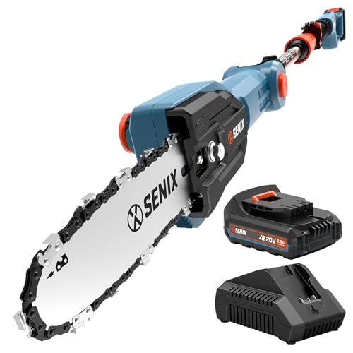 SENIX 20V Cordless Pole Saw, 8 Inch Telescopic Electric Pole ChainSaw with Articulating Head, 2.5Ah Battery & Charger Included for Tree Trimming, Pruning, and Cutting - style: 20V Saw
