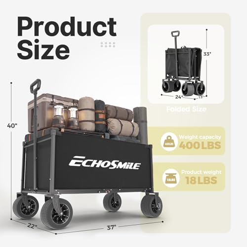 EchoSmile Collapsible Wagon Cart, Heavy Duty 400lbs Capacity, Black - color: Black