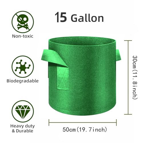 12-Pack 15 Gallon Plant Grow Bags, Thickened Nonwoven Fabric Pots with Handles, Vegetable Planter Bags Containers, Cloth Planters for Garden Vegetable/Flower/Plant/Fruits Outdoor (Green) - color: Green, size: 15 Gallon