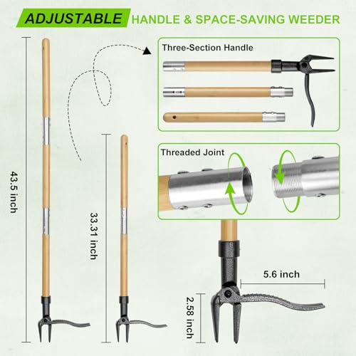 Stand Up Weed Puller Tool with Heavy Duty 4-Claw Steel Head