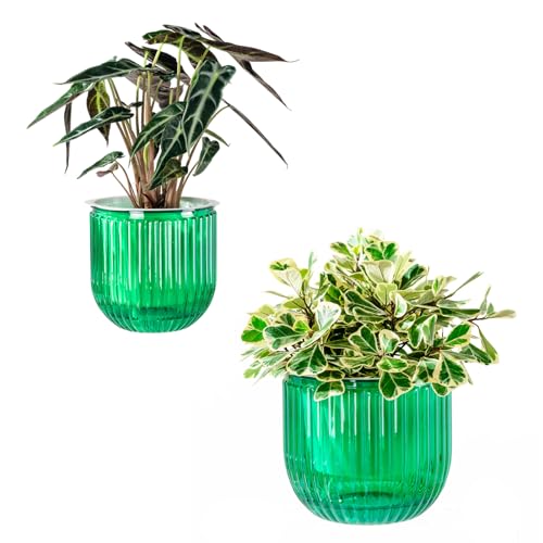 Melphoe Self Watering Pots for Indoor Plants Planter, 8.3/5.3 Inch 2 Pack Planters Self Watering Plant Pots for Flower, Houseplants, Succulent, African Violets and Cactus with Drainage - color: Emerald, size: 8.3''+5.3''