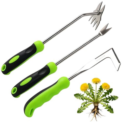 Weed Puller Tool Set, 3-Piece Stainless Steel Garden Weeder Tool Kit, Manual Crack Weeder Crevice Weeding Tool, Hand Weeder Tool for Dandelion, Uprooting Weeding Tools for Garden (Green (3 pcs)) - color: Green (3 pcs)