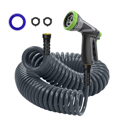 Coil Hose,3/8" EVA Coil Garden Hose 25 FT,Curly Water Hose Lightweight - color: dark grey, size: 25FT