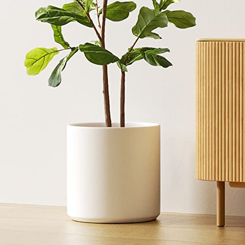 LE TAUCI 12 Inch Pot for Plants, Ceramic Indoor Planter, White - color: White