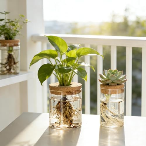 Glass Propagation Stations, 2 Large & 2 Small Desktop Flower Vases