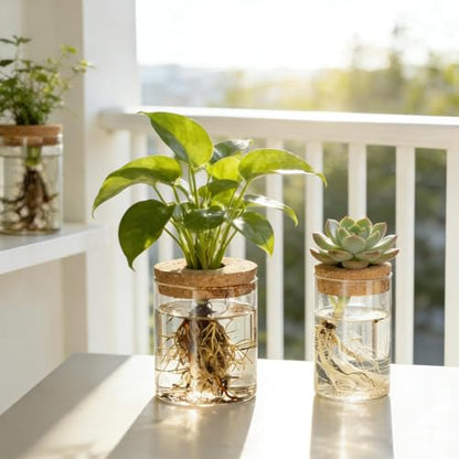 Glass Propagation Stations, 2 Large & 2 Small Desktop Flower Vases