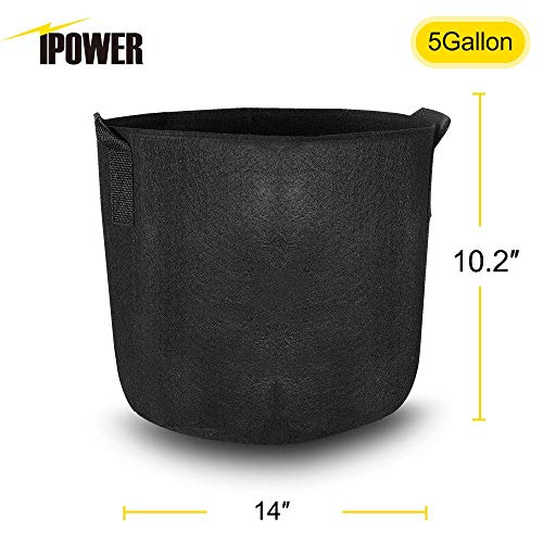 iPower 5 Gallon 5 Pack Grow Bags Nonwoven Fabric Pots Aeration Container with Strap Handles for Garden and Planting, 5-Pack Black, 5 Gallon - color: 5-pack Black, size: 5 Gallon Standard