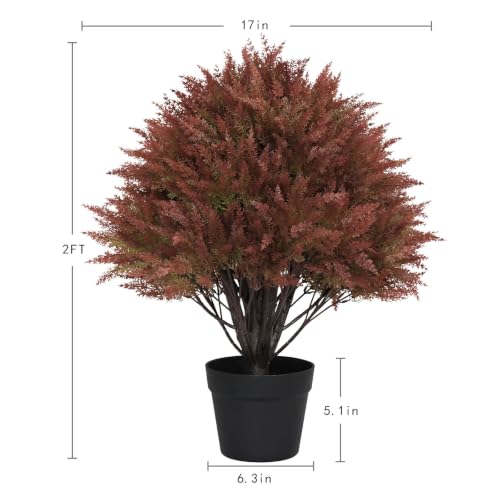 24" Fall Topiary Artificial Outdoor Plants, Faux Cedar Bushes & Shrubs - color: Red Green Mix Cedar