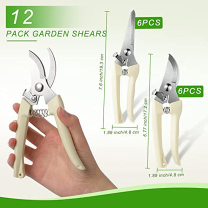 Therwen 12 Pcs Garden Shears Flower Scissors Pruning Shears Floral Garden Clippers Hand Pruners Branch Cutter Gardening Tools for Plants Cutting, Trimming, Fruits Picking (Beige,Bypass, Straight) - style: Beige, Bypass, Straight