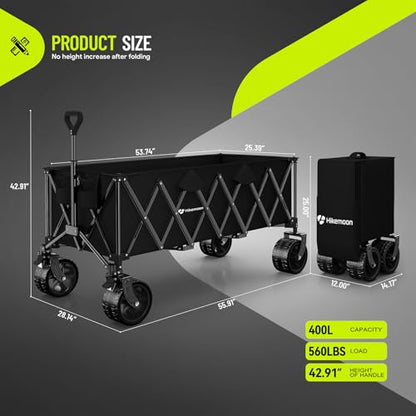Hikemoon 400L Ultra Large Collapsible Wagon with Big Wheels - Black - color: Black-a
