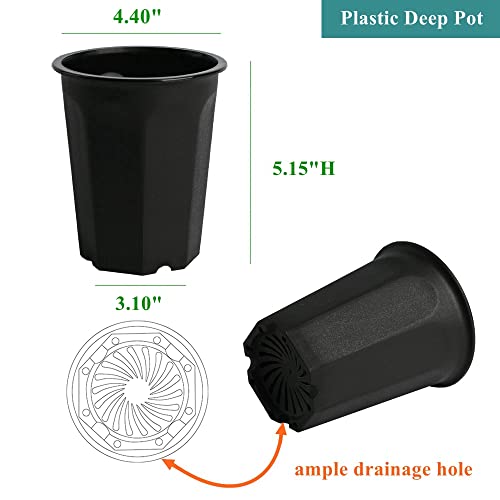 14 Pack 4.40 Inch Black Plastic Deep Nursery and Seedling Pots, Round Planter Container for Transplanting, Cutting, Succulent - color: Black, size: 4.40 inch