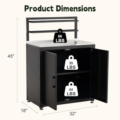 FEASTO Outdoor Potting Bench Table with Storage Cabinet - color: Black