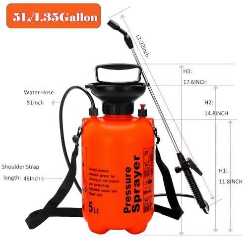 5L Garden Pressure Sprayer, Portable Hand Pump Sprayer for Yard Care - color: 5L-Orange