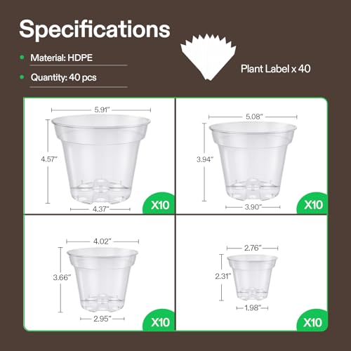 VIVOSUN 40 Packs 3/4/5/6 Inch Clear Nursery Pots with Drainage Holes - size: 3/4/5/6 Inch