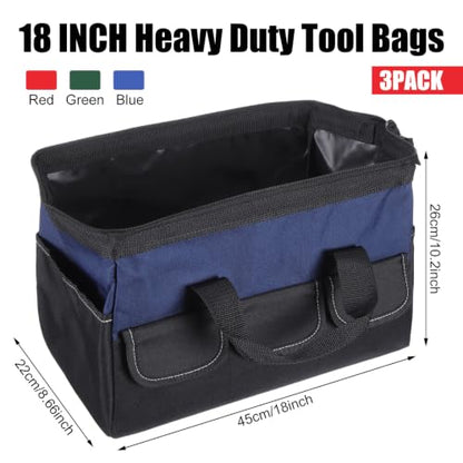 Sanwuta 3 Pack 18 Inch Tool Bags, Side Gusset, Red, Army Green, Blue - color: Red, Army Green, Blue, size: 18 Inch, style: Side Gusset