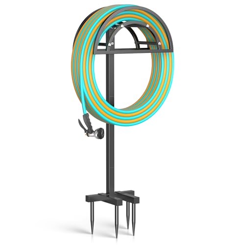 OLV Garden Hose Holder, Freestanding Water Hose Reel for Outside - color: Black