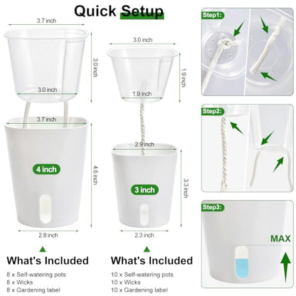 4" Self Watering Pots for Indoor Plants, 8 Pack Clear Plant Pots with Drainage, Plastic Nursery pots for Cuttings, Seedlings, Herb, African Violet, Water Level Indicator (8, 4") - size: 4"