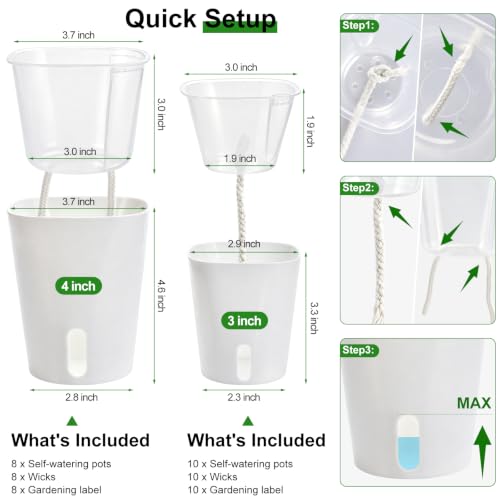 4" Self Watering Pots for Indoor Plants, 8 Pack Clear Plant Pots with Drainage, Plastic Nursery pots for Cuttings, Seedlings, Herb, African Violet, Water Level Indicator (8, 4") - size: 4"
