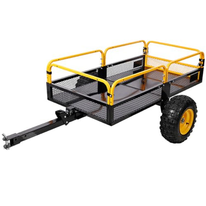 Trailer Tow Behind Dump Cart 1000 lbs Load Capacity Heavy Duty ATV UTV Yard Garden Trailer Pull Behind Dump Trailer for Lawn Mower Tractor， Yellow - color: Yellow